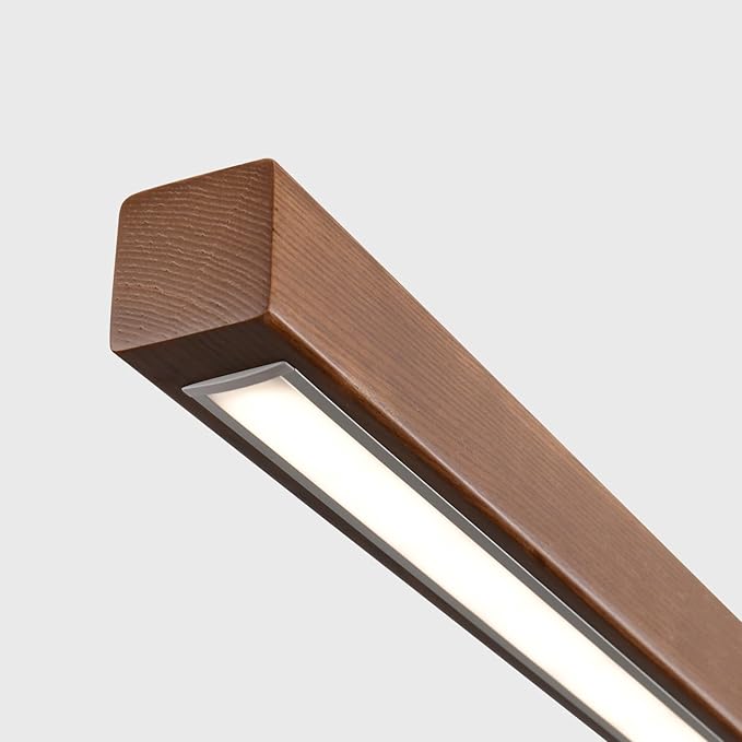 39 Inch Wood Linear Pendant Light Dimmable LED Kitchen Island Lighting with Remote Adjustable Hanging Chandelier for Dining Room Bar Pool Table 24W Modern Farmhouse Fixture Walnut Color