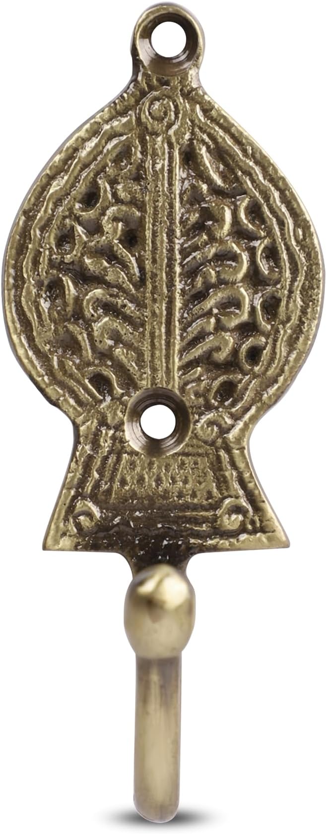 Multipurpose Hooks, Used to Hang Clothes, Bags, Coats, Curtain Hold Backs, Keys, Colour - Antique Gold, Material - Brass, Retro Design, Screws and Wallplugs Included, Pack of 4 Pieces