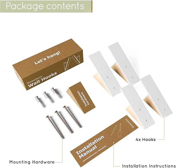 Homeforia Beech Wood Coat Hooks, High End Beech Wood & White Metal Wall Mounted Clothing Hooks, Mid-Century Modern Coat Hooks, Heavy Duty Wooden Hooks for Hanging Coats, Hats, Towels & More, Set of 4