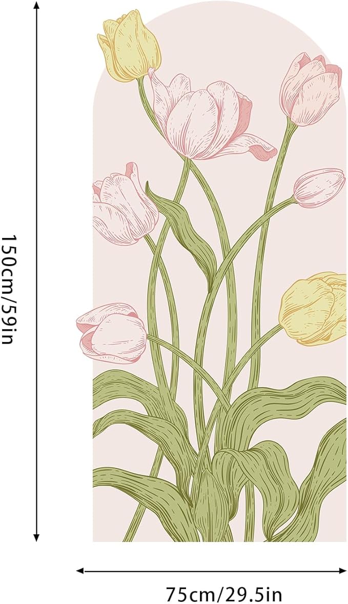 Large Floral Wall Decals Peel and Stick Tulip Floral Arch Decal 59" H x 29.5" W Tulip Flower Wall Art Pink Yellow Vinyl Stickers for Door Bedroom Bathroom Entrance Decor