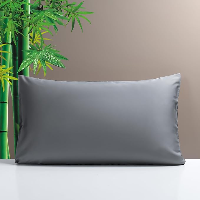 Simple&Opulence Cooling Pillowcase King Size Set of 2, 100% Viscose from Bamboo Pillow Cover with Envelope Closure, Silky Breathable and Ultra Soft for Summer Hot Sleepers (Grey, 20''x30'')