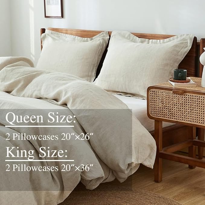 Simple&Opulence 100% Linen Pillow Case Queen Size Set of 2, Linen Pillow Covers with Overlap Closure, Luxury Breathable Pillowcases Protectors Suitable for All-Season (20" X 26", Linen)