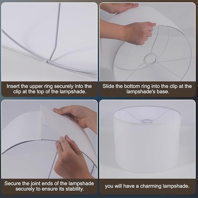 White Lamp Shades Set of 2, Drum Lampshades 13" Top x 13" Bottom x 10" High (Spider), Replacement Lamp Shades Natural Linen Hand Crafted for Table Lamps Floor Lamps Pendent Light, Assembly Required