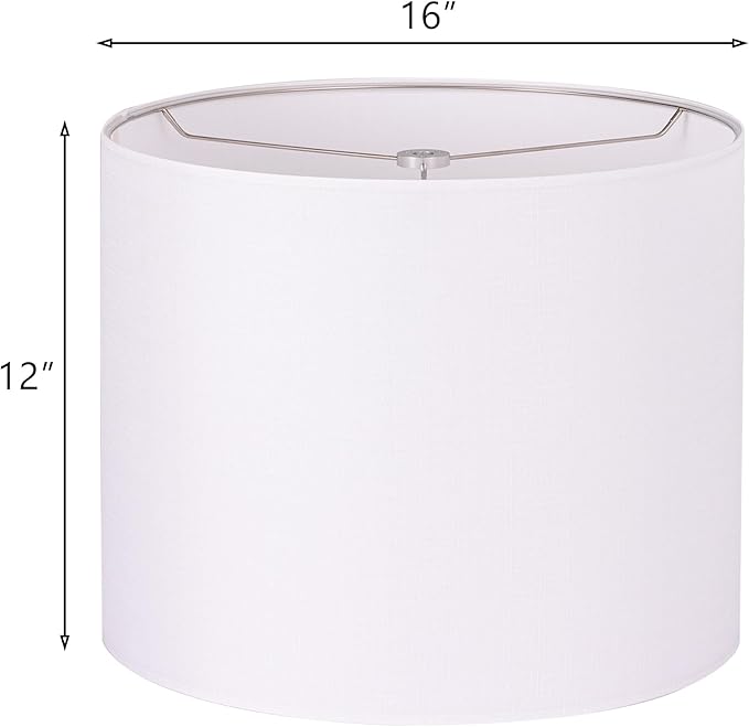 Wellmet 16"x16"x12" Assembly Required Lampshade for Table Lamp, Bedside Lamp, Floor Lamp, Fabric Drum Lampshade Classic Modern Style, Spider Fitter, White