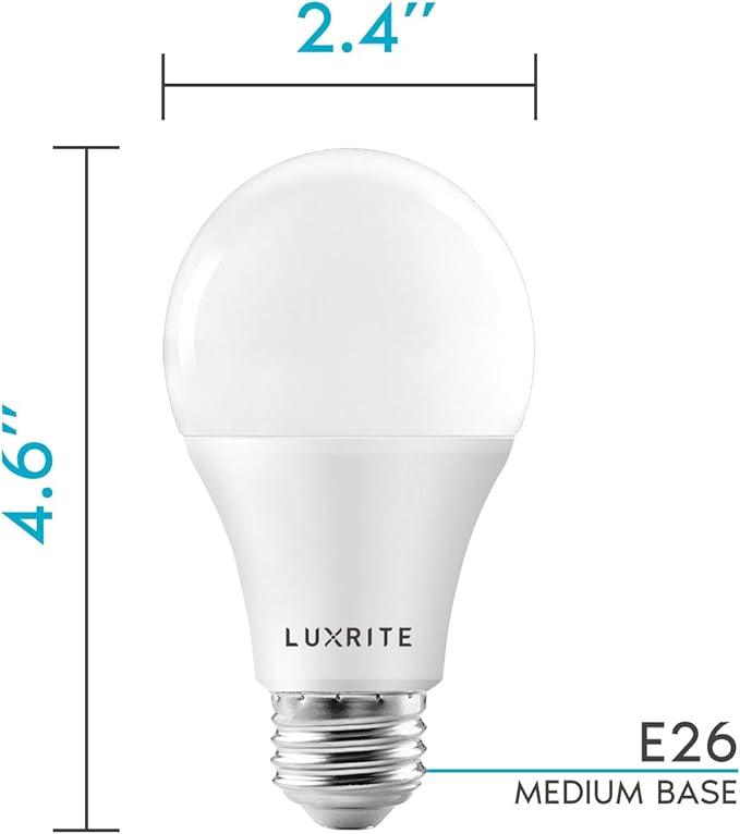 LUXRITE A19 LED Light Bulbs 100 Watt Equivalent Dimmable, 4000K Cool White, 1600 Lumens, Enclosed Fixture Rated, Standard LED Bulbs 15W, Energy Star, E26 Medium Base - Indoor and Outdoor (16 Pack)