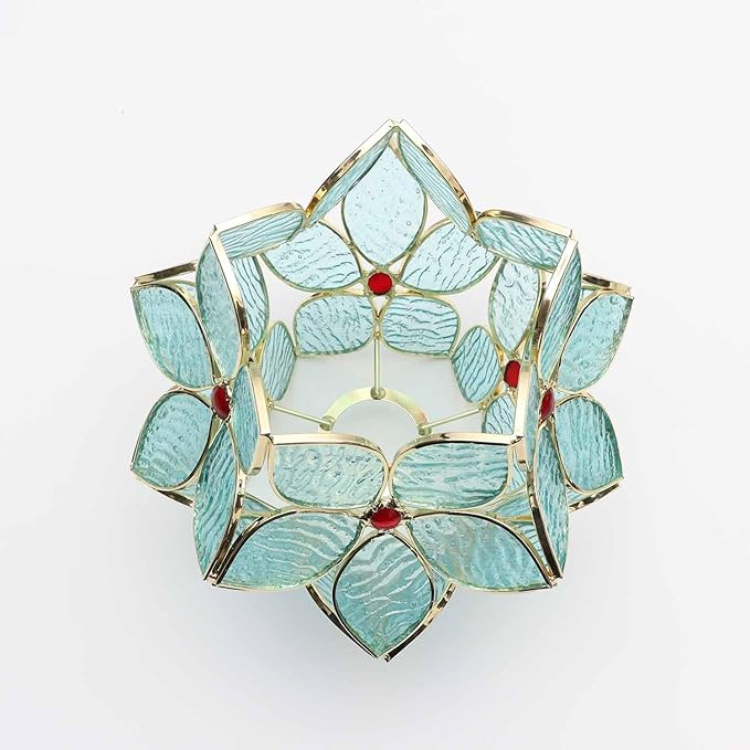 Bieye S10932 Tiffany Style Stained Glass Flower Petal Lampshade (Textured Aqua Blue, 8" Apple Blossom)