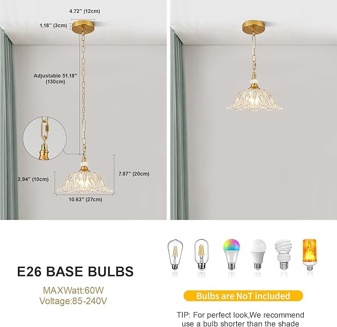 1 Piece Vintage Chandelier Light Fixtures with Crystal Glass Shade,Matte Antique Brass Finish Pendant Light,Hanging Light for Dining Room,Hallway,Living Room,Bedroom