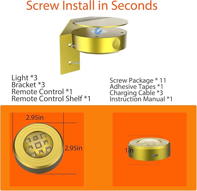 3Pcs Picture Painting Light Battery Operated with Remote Control, 16 RGB Color Magnetic Led Art Spotlight for Picture Frame Display Party Home Wall Decor Puck Light,Gold