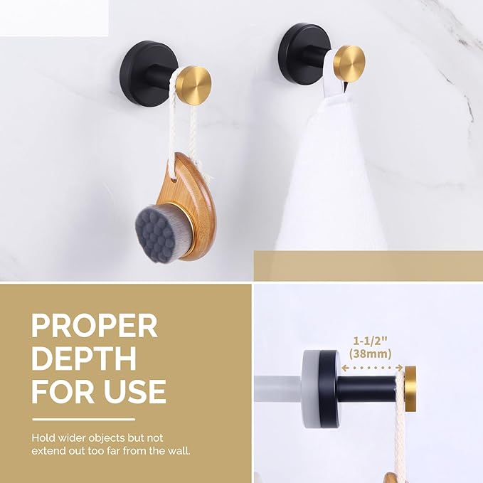 Angle Simple Hand Towel Holder Black & Gold 2 PCS, Stainless Steel Bath Towel Hook, Bathroom Robe Hanger Wall Mount