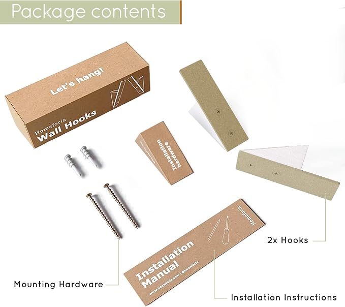 Homeforia Gold Wall Coat Hooks, High End White Wood & Gold Metal Wall Mounted Clothing Hook, Mid-Century Modern Clothes Hooks, Heavy Duty Wooden Hook for Hanging Coats, Hats, Towels & More, Set of 2