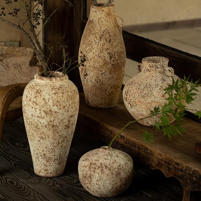 Ceramic Rustic Farmhouse Vase,Extra Large Terra Cotta Vase, Huge Pottery Decorative Flower Vases for Living Room Entryway Table Centerpiece Decor(11.8'' X 11.8'' x 11.8'')