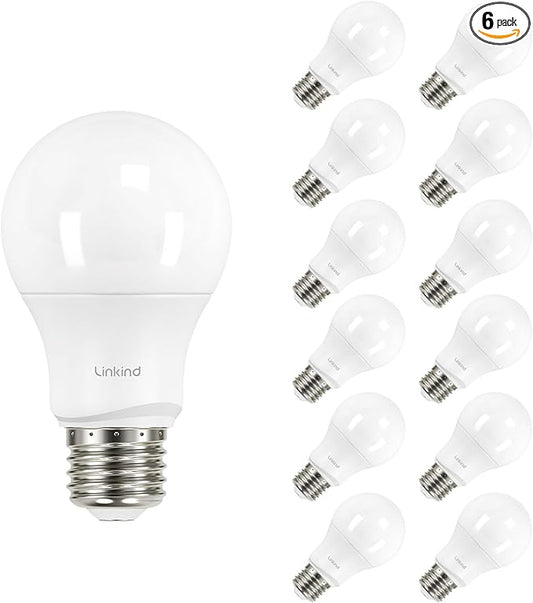 Linkind A19 LED Light Bulbs Dimmable, 60W Equivalent, 2700K Soft White, 9.5W 800 Lumens, E26 Standard Base, UL Listed, Lighting for Bedroom Living Room Home Office, 12 Packs