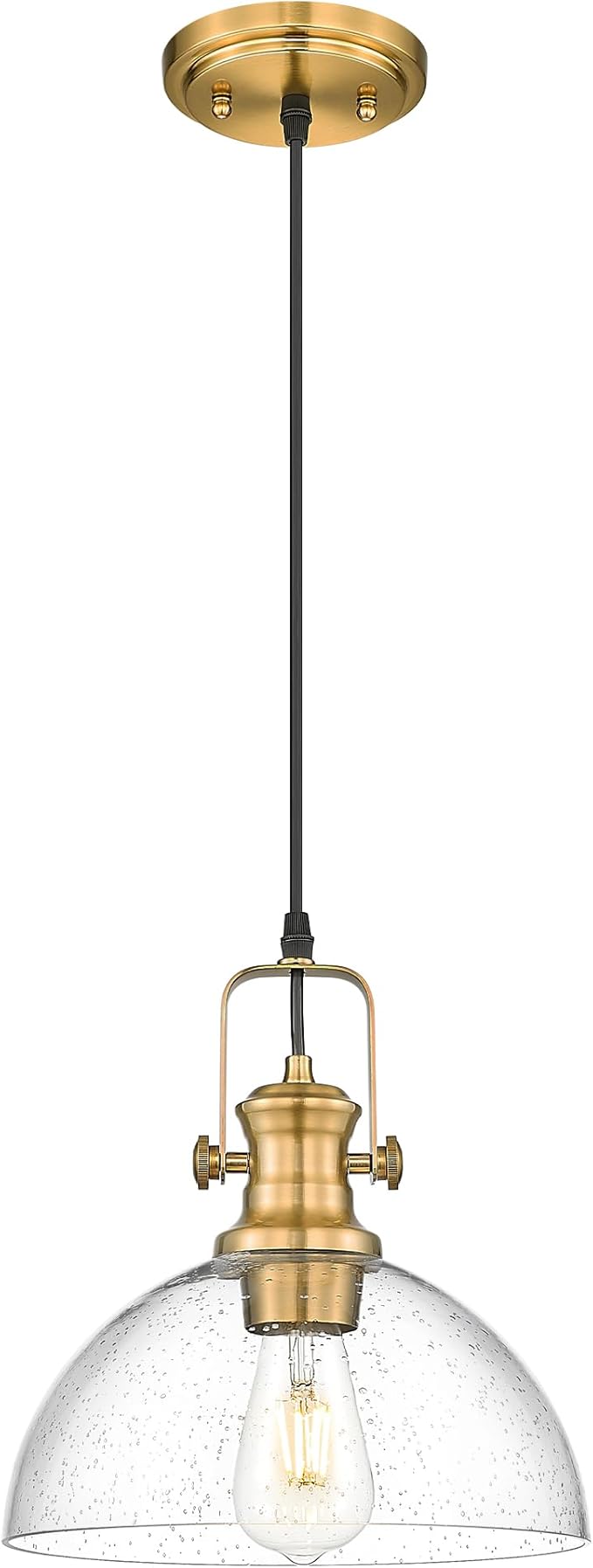Pendant Lights Kitchen Island, 10.5" Farmhouse Pendant Lighting with Clear Seeded Glass Shade, Vintage Hanging Light Fixtures for Dining Room, Brushed Gold, AD-22151-1PL-GD