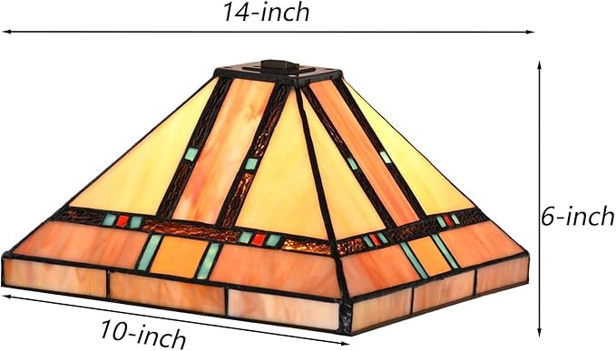 Bieye S10798 Tiffany-Style Stained Glass Mission Lampshade - 10-Inch Wide - Iridescent Elegance