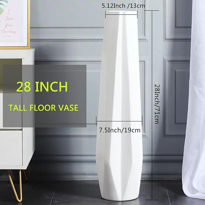 Ceramic Large Floor Vase, GDSZJLJ White 28" Tall Flower Vase Decorative Vases for Living Room Modern Home Decor Office Bedroom Kitchen Wedding House Décor, Gift for Wedding Housewarming