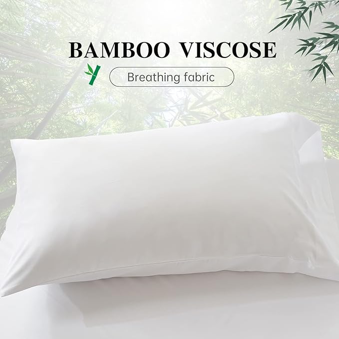 Simple&Opulence Cooling Pillowcase King Size Set of 2, 100% Viscose from Bamboo Pillow Cover with Envelope Closure, Silky Breathable and Ultra Soft for Summer Hot Sleepers (White, 20''x40'')