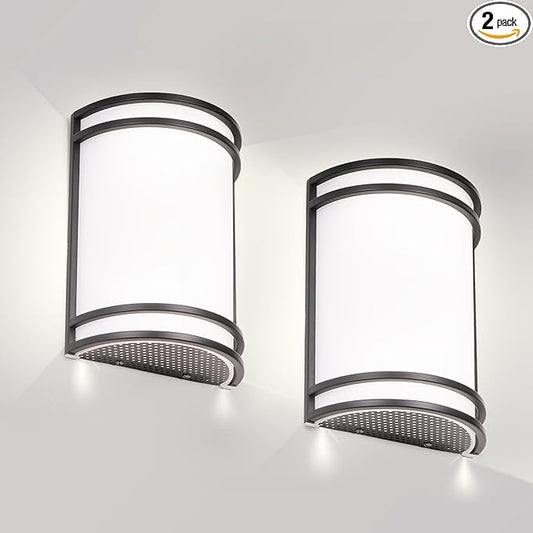 Indoor Wall Sconce, Half Cylinder Wall Light Fixture, 3000K 4000K 5000K Color Temperature Adjustable, Dimmable LED Modern Wall Light for Hallway Bedroom Living Room, Matt Black, 2 Pack