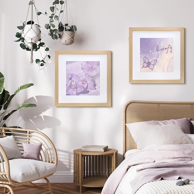 VNVNK 17x17 Frame Natural Wood Color, Perfect for 17x17 Inch Picture without Mat or 13x13 Inch Picture with Mat, Home Wall Decor Picture Frame-1 PCS