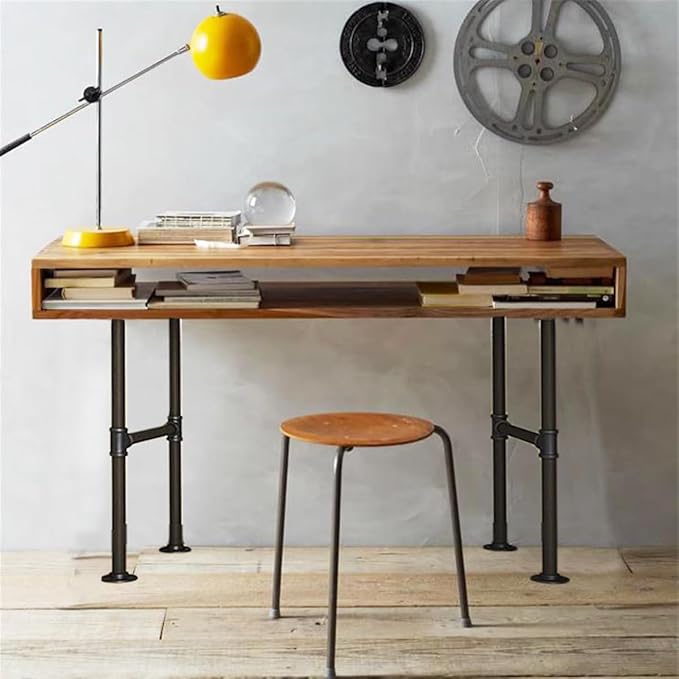 Industrial Pipe Table Leg Set,Metal Legs for Coffee and End Tables, Desks, Nightstand,2Pcs, 28" H × 14" W(Black)