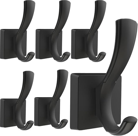 Black Towel Hooks Coat Hooks for Wall, Hand Towel Holder Robe Hook for Bathroom, Entryway Hat Hooks for Hanging Coat Towels Keys Hats (6 Pack)