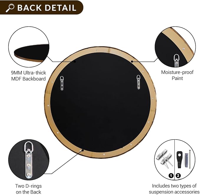 ANDY STAR 30 Inch Hand-Forged Round Gold Mirrors, Metal Frame Bathroom Round Wall Mirror for Over Sink, Large Vanity Circle Mirror for Antique, Vintage, Farmhouse, Rustic