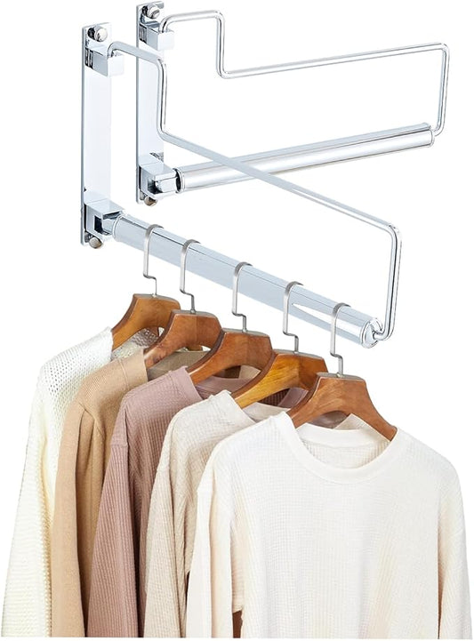 NEWRAIN Chrome Clothes Drying Rack, Wall Mounted Swing Arm Hanger for Laundry Room, Garage, Indoor & Outdoor Use