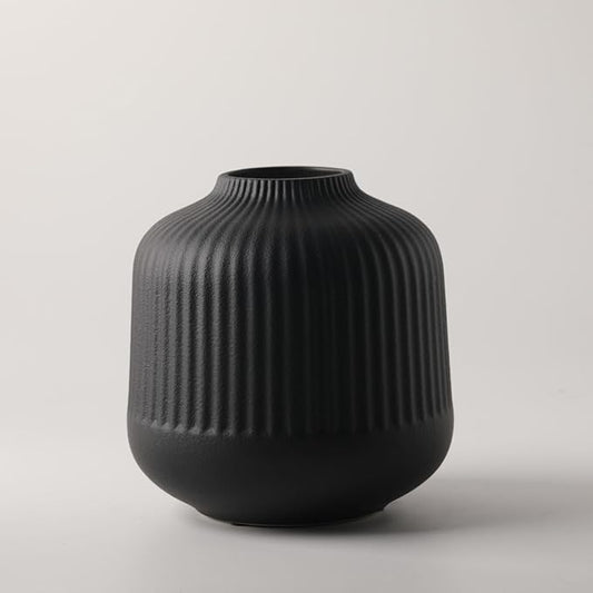 Black Ceramic Vase for Flowers, 6 Inch Flower Vases Home Decor, Black Boho Vases for Pampas Grass, Vase for Centerpieces Living Room Table Entryway Shelf