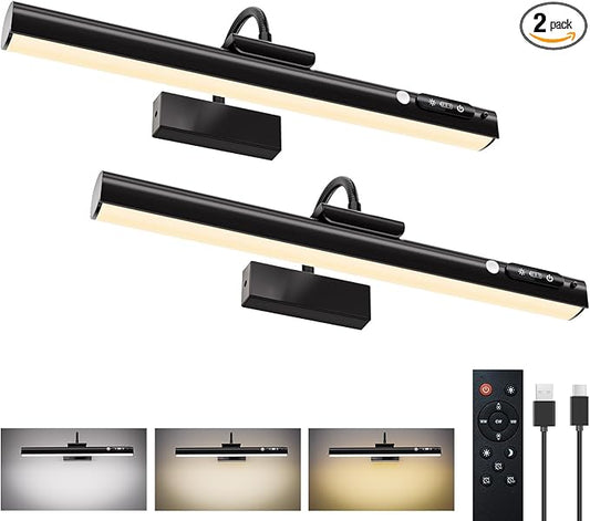 15.7'' Picture Lights for Wall with Motion Sensor, 9000mAh Rechargeable Battery Operated Poster Lights for Paintings, Portraits, Wall Decor, Black(2pcs)