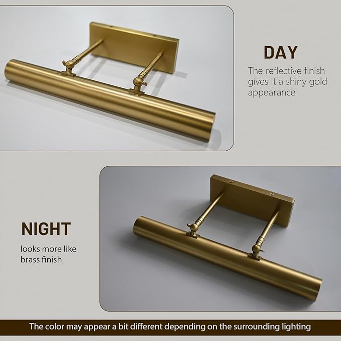 Brass Picture Lights for Wall, 30" Linear Picture Light Hardwired, 4-Light Brush Gold Art Light, Dimmable Gallery Light for Paintings, Warm White 270° Picture Frame Lights for Bathroom, Living Room