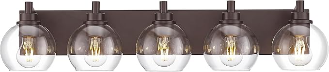 Bathroom Light Fixtures Over Mirror, 5-Light Oil Rubbed Bronze Bathroom Vanity Light with Globe Clear Glass Shade, 32 Inch Modern Sconces Wall Lighting, VL195-ORB-5