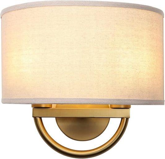 Industrial 2-Lights Wall Sconce Fixtures with Linen Fabric Shade, Double Wall Light Lamps Decor for Hallway Bedroom Living Room Bathroom Stairway