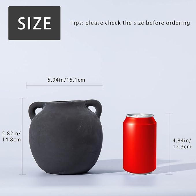 Ceramic Flower Vases, 6 Inch Vintage Terracotta Vases with hadle for Home Decor, Decorative Porcelain Vase, Farmhouse Vase for Home Decor, Living Room, Shelf Decor, Farmhouse, Table, Lyeec