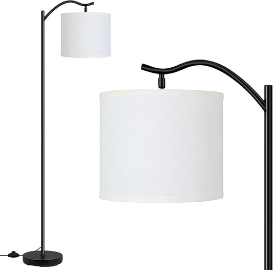 BoostArea Modern LED Arched Floor Lamp with Natural Linen Shade, 3 Brightness Levels, E26 Socket, Footswitch, 63-inch Tall, White