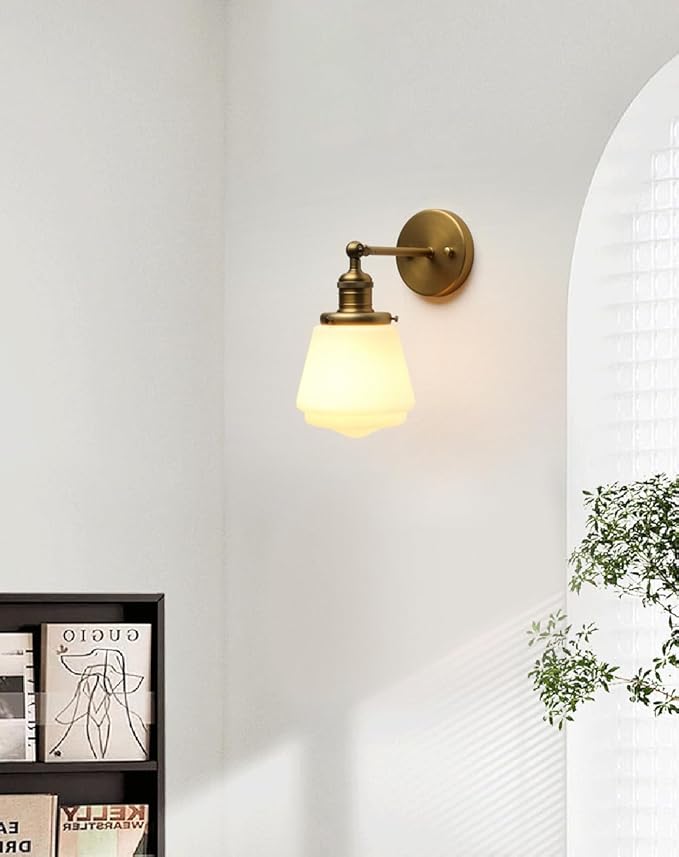 1-Light Vintage Wall Sconce Light Fixture with Milk White Glass Shade, Industrial Indoor Wall Lamp for Living Room Bedroom Bathroom Over Kitchen Sink