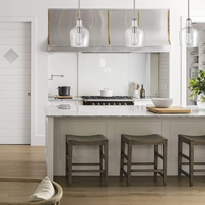 Modern Farmhouse Pendant Lighting for Kitchen Island Glass Pendant Light Brushed Nickel, 1-Light