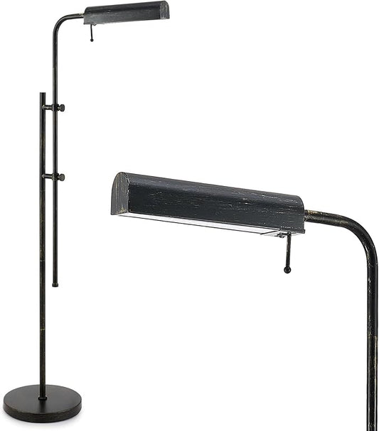 VONLUCE LED Floor Lamp, 62.5" Industrial Floor Lamp for Living Room with Adjustable Height Swing Arm Head 3 Color Temperatures, Metal Standing Pole Lamp for Bedroom Reading, Rustic Black