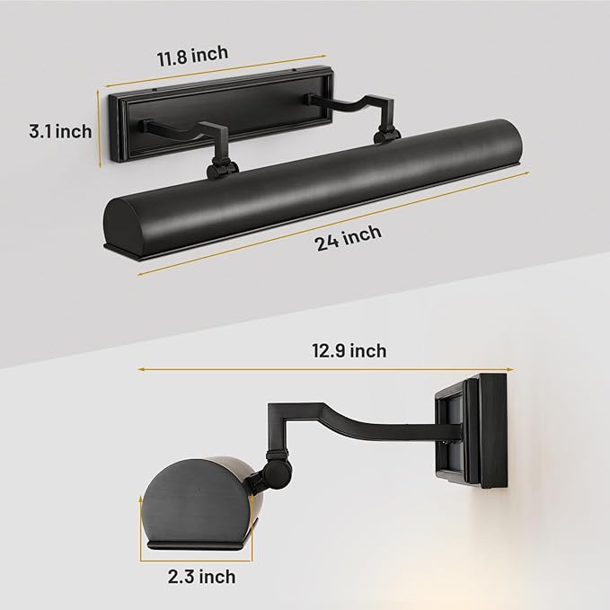 Picture Light 24" Black Picture Lights for Wall 4-Light Bronze Picture Frame Light Dimmable Art Gallery Light Accent Lighting Bathroom Wall Sconce for Artwork Poster Portrait Display