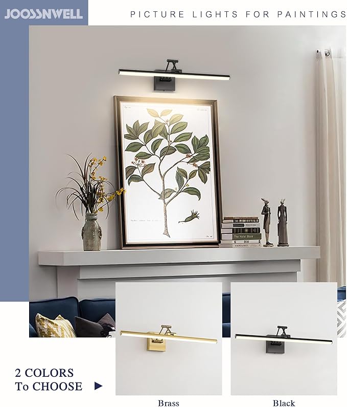 Joossnwell Picture Light for Painting Black Art Light Hard-Wired Picture Frame Light 23.62 Inch Dimmable Gallery Wall Light with Adjustable Swing Arm for Painting Library Museum Warm White