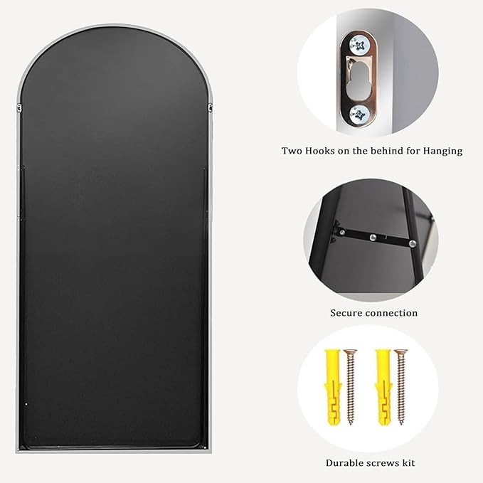 TinyTimes Full Length Mirror, 76''x34'' Full Floor Mirror with Stand, White Arched Wall Mirror with Aluminum Frame, Large Body Mirrors for Bedroom Living Room