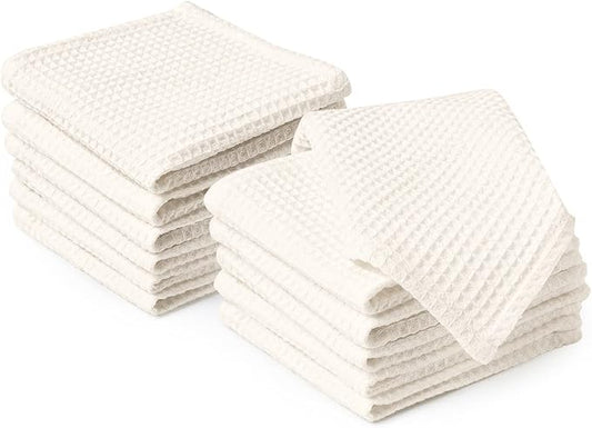 Encasa XO' Waffle Weave Face & Hand Towels – 12"x12", Natural Washcloths Set of 12 – Quick Drying for Bathroom, Gym, Kitchen & Travel – Small Reusable Dish Cloths & Face Wipes for Everyday Use
