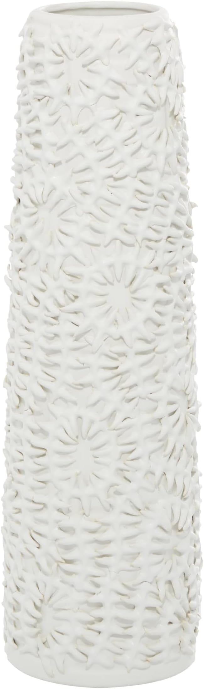 Deco 79 Ceramic Floral Embossed Vase, 6" x 6" x 21", White