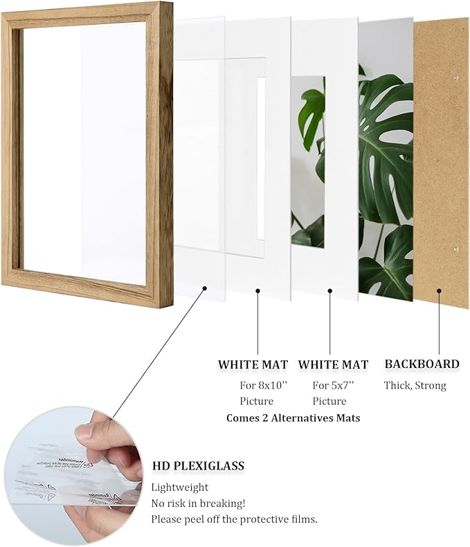 Egofine 11x14 Picture Frames with Plexiglass, Display Pictures 5x7/8x10 with Mat or 11x14 Without Mat Set of 4 for Tabletop and Wall Mounting, Carbonized Brown