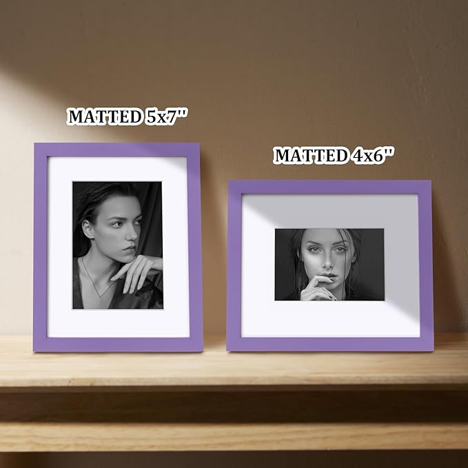 Egofine 8x10 Picture Frames 4PCS, Made of Solid Wood Display 4x6 and 5x7 with Mat Covered by Plexiglass, for Table Top Display and Wall Mounting Photo frame, Purple