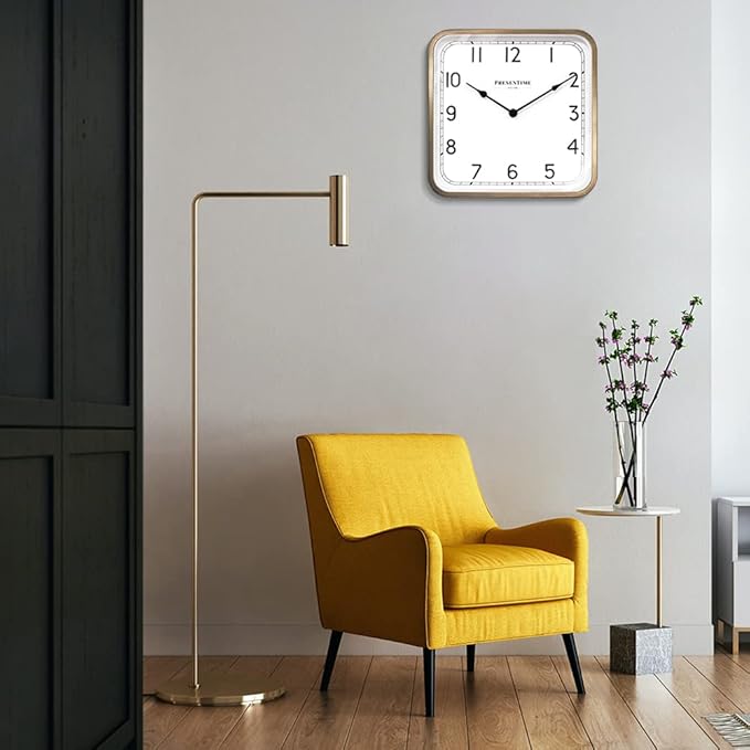 Presentime & Co. 16" Anton Vintage Square Clock, Silent No Ticking, Wall Art and Timepiece for Home Decoration/Wall Décor, Antique Hamilton Gold Color