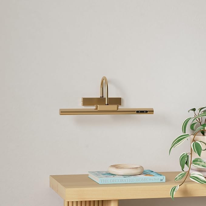 Dimmable Cordless Picture Light with Controller and Timer, Rechargeable 5000mAh Battery Wall Sconce for Wall Pictures, Gallery Artwork, Paintings, Portraits, Dartboards (Gold)