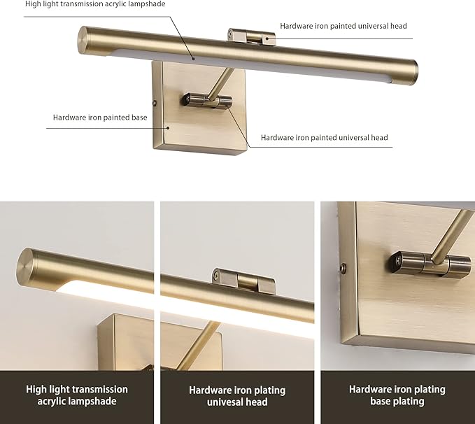 Joosenhouse Picture Light for Painting Dimmable Art Display Light with Adjustable Swing Arm for Picture Frame Light Artworking Portrait -Antique Bronze 7W Hardwired Connection Warm White