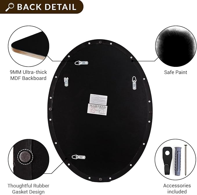 ANDY STAR Black Oval Mirrors for Bathroom, 22x30 Inch Matte Black Stainless Steel Metal Framed Oval Wall Mirror, Modern Vanity Mirror Wall Mount Horizontal or Vertical