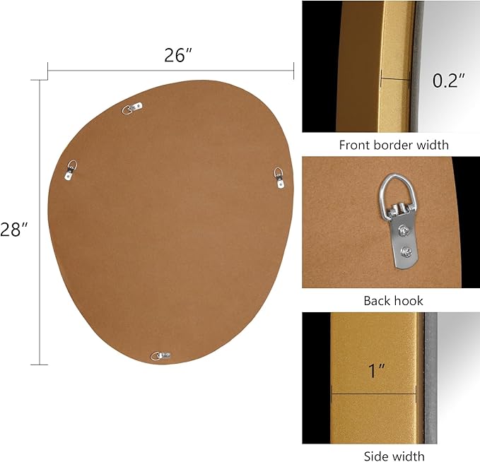 WallBeyond Asymmetrical Mirror, Irregular Wall Mirror, Abstract Wall Mirrors Decorative for Bedroom Living Room Entryway Hall, Unique Wall Mirror 28" H x 26" W, Gold