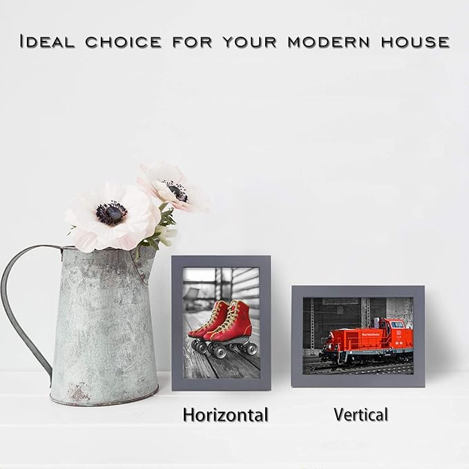 Egofine 4x6 Picture Frames Set of 4 Covered by Plexiglass - Made of Solid Wood for Table Top Display and Wall Mounting photo frame Dark Grey