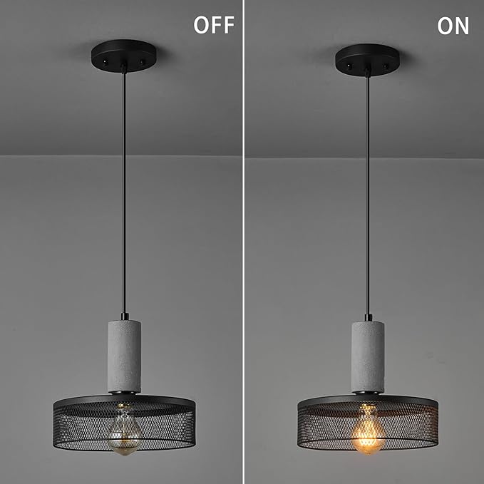 Pendant Light Fixture with Concrete and Black Metal Linear Modern Industrial Hanging Cement Pendant Lighting Kitchen Island for Bedroom Dining Room Living Room Bar(1 Pack)